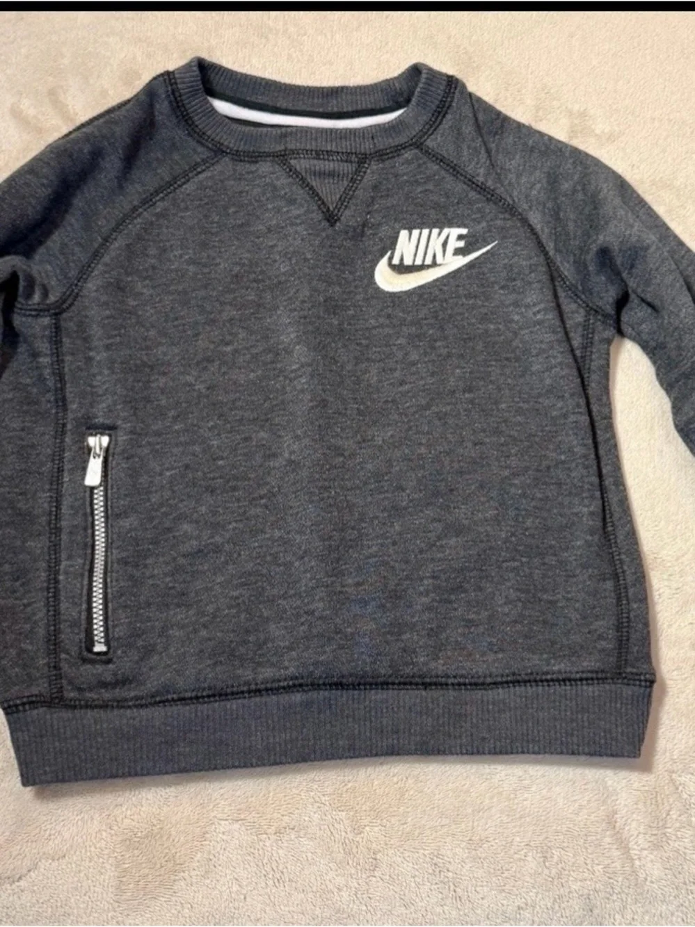 Nike Gray Sweatshirt with White Swoosh and Red Tag